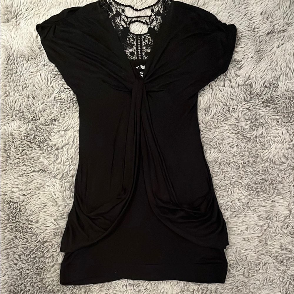 RXB Black Ruched Cut Out Blouse/dress with Tie Front